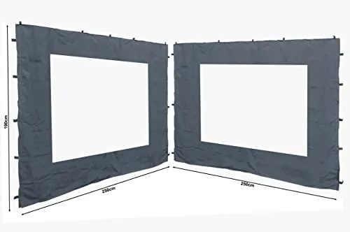 Quick Star Pavillonseitenteil Set 2 tlg. 250x190cm mit Fenster Grau - Pavillon-Seitenteile aus 100% Polyester mit transluzentem Fenster, ideal zur optimalen Belüftung und Sichtschutz für Ihren Antik Pavillon.