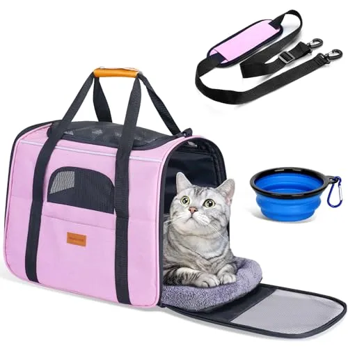 Morpilot Transportbox Katze Katzen transportboxen, Faltbare katzentasche transporttasche, hundetragetasche Transporttasche mit Einstellbar Schultergurt katzenbox für Katzen Kleiner Hund Welpe Rosa