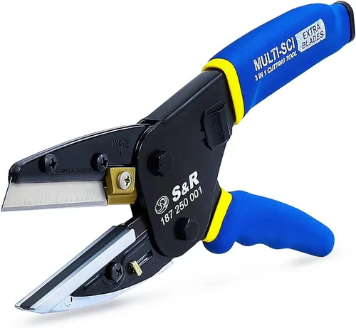 S&R Cuttermesser Amboss Präzisionsschneider 250 mm, Universalschere, Multi Cutter, (6-tlg., + 4 SK5 Ersatzklingen), für Leder, Gummi, weiche Kunststoffe, Teppich, frische Zweige, Drähte