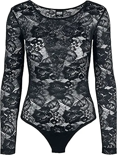 Urban Classics Damen Lace Longsleeve Body Shapewear, Schwarz, M - Formender Damen Body aus transparenter Stretch-Spitze für einen sexy Look. Perfekt für jeden Anlass und bequem im Slim Fit. Entdecken Sie mehr angesagte Streetwear im URBAN CLASSICS Brand Store!