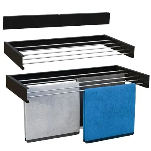 Vonia Wandtrockner Schwarz 80 x 40 cm – Klappbarer Wand-Wäschetrockner