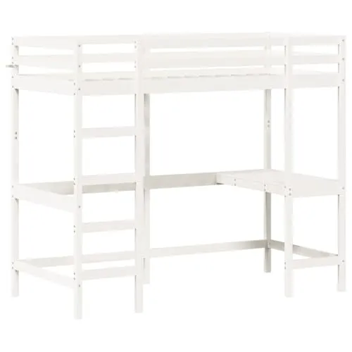 vidaXL Hochbett mit Schreibtisch für Kinder - Praktisches Hochbett aus massivem Kiefernholz mit integriertem Schreibtisch, ideal für kleine Räume und sicheres Schlafen dank Schutzgitter.