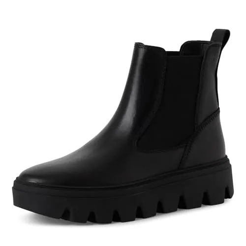 Tamaris Damen Chelsea Boots Schlupfstiefel – Schwarz - Elegante Damen Chelsea Boots von Tamaris aus hochwertigem Leder, mit flachem Absatz und bequemem Einstieg. Ideal für jeden Anlass und vielseitig kombinierbar.