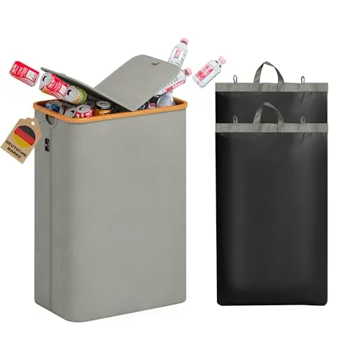 AdelDream 140L Pfandflaschen Sammelbehälter - Aufbewahrungsbehälter mit Deckel, 140L Stauraum für Flaschen und Dosen, umweltfreundlich mit waschbaren Innentaschen für einfache Reinigung.