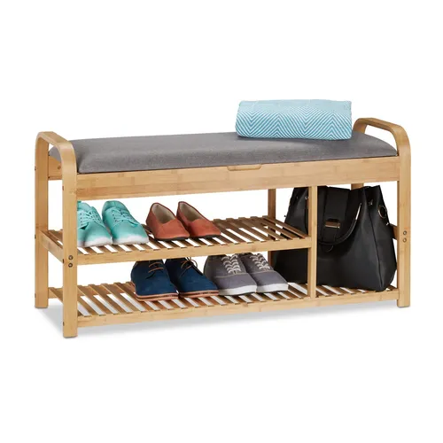Schuhbank Flursitzbank Garderobenbank grau - Stilvolle Garderobenbank mit Stauraum, ideal für Flur und Eingangsbereich. Aus robustem Bambus gefertigt und mit modernem Design.