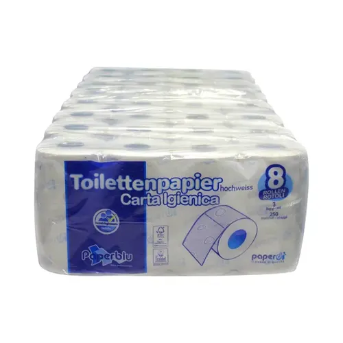 Toilettenpapier paperdi 3-lagig hochweiß - 64 Rollen - Toilettenpapier aus Zellstoff, dreilagig und geprägt, bietet hohe Saugfähigkeit und Komfort für den täglichen Gebrauch.
