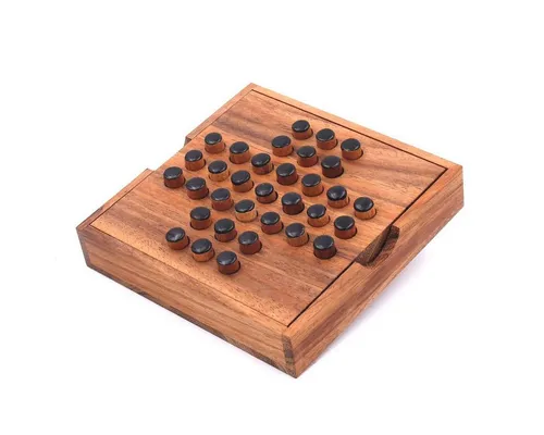 ROMBOL Denkspiele Solitaire aus edlem Holz - Unterhaltsames Steckspiel für Jung und Alt, aus hochwertigem Samena-Holz. Fördert die Konzentration und bietet viele Startpositionen. Wählen Sie Ihre Lieblingsfarbe der Spielsteine!