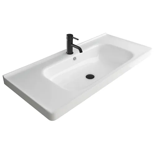 Alpenberger Waschbecken 100 cm - Modernes Hängewaschbecken - Waschplätze - Elegantes eckiges Design mit Nano-Beschichtung für einfache Reinigung und beidseitige Ablageflächen für mehr Komfort im Badezimmer.