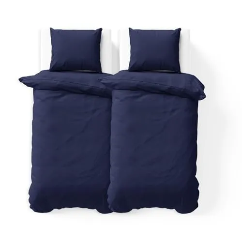 JACOBSON Bettwäsche Set 135x200 cm - 100% Baumwolle, Dunkelblau, 4-teilig - Vielseitiges Bettwäsche Set mit 2 Bettbezügen (135x200 cm) und 2 Kissenbezügen (80x80 cm) aus hochwertiger 100% Baumwolle. Pflegeleicht und mit elegantem Reißverschluss für ein stilvolles Schlafzimmer.
