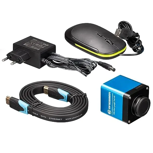 BRESSER MikroCam MINI Full HD HDMI Mikroskopkamera - HiFi-Kabel, kompakte HDMI-Kamera für direkten Anschluss an Monitor oder TV – ideal für den Unterricht und verzögerungsfreie Bildübertragung in hoher Qualität.