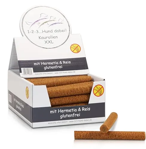 123... Hund dabei! - Kaurollen XXL 50er Tray (Hermetia/Insekten) - Dentalkaurolle - Glutenfrei - Vorteilspaket - Kaustangen für Hunde - Kausticks - Zahnpflege - Kaurollen für Hunde
