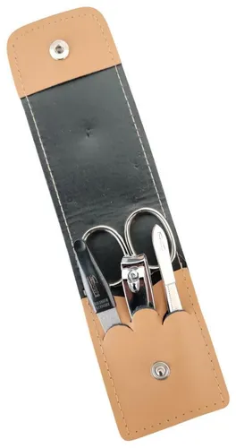 EloModa Maniküre-Kosmetik-Etui 4-teiliges Solingen* Maniküre Set mit echt Leder Etui, Nagelschere, 4 tlg., Made in Germany