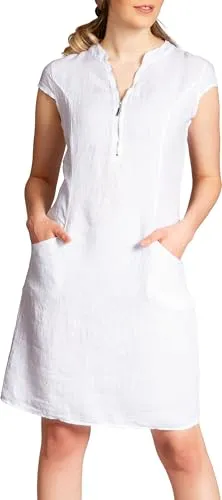 Caspar SKL040 Damen Sommer Leinenkleid in weiß von Caspar