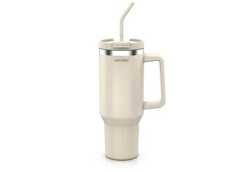 Arendo Thermobecher Tumbler 1200 ml, Becher mit Deckel, Henkel und Strohhalm, Thermal Mug, 4-tlg., Edelstahl, doppelwandig, Vakuumgehäuse aus Edelstahl, luftdichter Verschluss