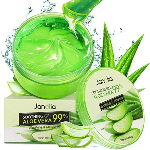 Janolia Aloe Vera Gel, 300 ml Gesicht Aloe Vera Creme, Natürlich Aloe Vera Extrakt, Beruhigend und feuchtigkeitsspendend, Sonnenschutz und Selbstbräuner, für Gesicht, Körper, Sonnenbrand