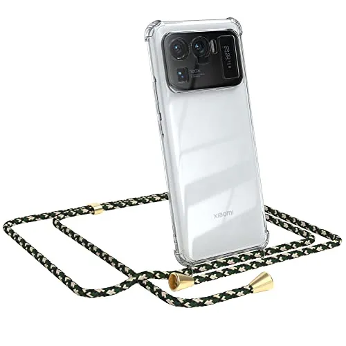 EAZY CASE Handykette kompatibel mit Xiaomi Mi 11 Ultra 5G Handyhülle mit Umhängeband, Handykordel mit Schutzhülle, Silikonhülle, Hülle mit Band, Stylische Kette für Smartphone, Grün Camouflage