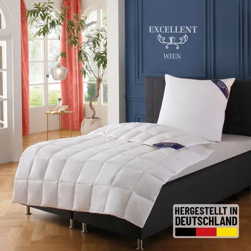 Excellent Daunenbettdecke Wien - Hochwertige Bettdecke für Sommer und Winter, 90% Daunen, 10% Federn, allergikerfreundlich, made in Germany, 135x200 cm, ideal für besten Schlafkomfort.