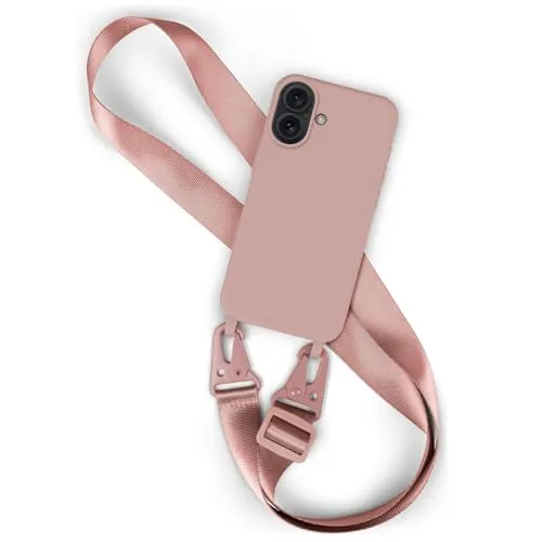 moex Hover Cover für iPhone 16 Handyhülle zum Umhängen mit Band, Hülle mit Handykette abnehmbar, Handyband & Karabiner Lanyard Soft Case mit Verstellbarer Kette, Rosa