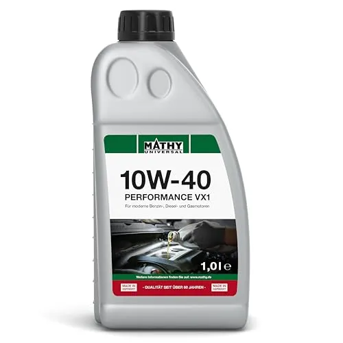 MATHY Motoröl 10W-40 Performance VX1 - Teilsynthetisches Mehrbereichs Motorenöl für Diesel- und Benzinmotoren, 1.0 l