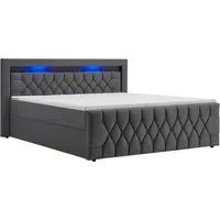 Juskys Boxspringbett Leona Samt 180x200 cm - mit LEDs, H4-Federkern-Matratzen für höchsten Liegekomfort und traumhaften Schlaf