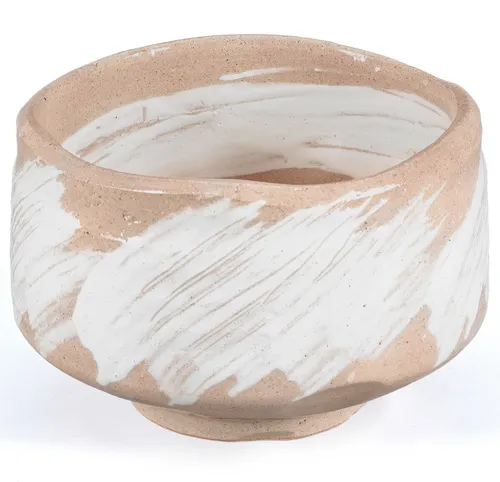 Japanische Matcha Schale / Teeschale Keramik, 500ml, natur/weiß, handgefertigt