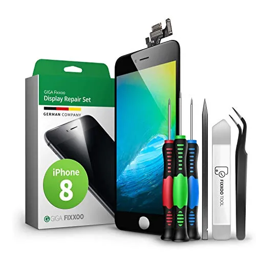 GIGA Fixxoo® Display für iPhone 8 [inkl. Werkzeug-Kit] - Retina LCD Glas mit Touchscreen - iPhone Display Reparatur Set - Ersatzdisplay mit Werkzeugkit