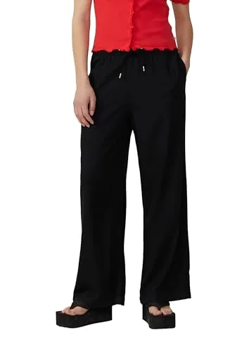 QS Leinenmixhose mit Gummizug und weitem Bein