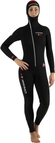 Cressi Diver Lady Monopiece Wetsuit - Premium Neoprenanzug für Damen mit Fester Kapuze - erhältlich in 7 mm, Schwarz/Rot, M/3