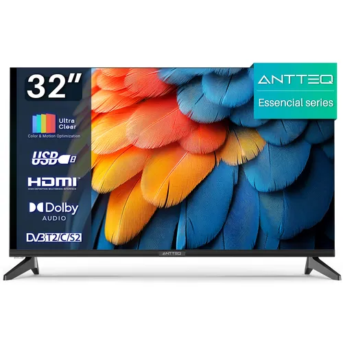 ANTTEQ E32-AH1.Q1L - 32 Zoll HD LED TV mit Triple Tuner - Fernseher mit DLED-Hintergrundbeleuchtung für bessere Bildqualität und Energieeffizienz. Dreifach-Tuner für einfaches Umschalten zwischen TV-Signalen und ultradünnes Design für platzsparenden Einsatz.