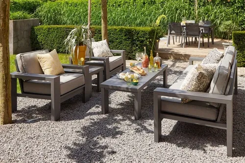 HARTMAN Titan Gartenlounge Set – Aluminium, inkl. Auflagen, seal grey - HARTMAN Titan Gartenlounge Set in elegantem seal grey. Wetterfest und pflegeleicht, ideal für entspannte Stunden im Garten. Inklusive komfortabler Polster für maximalen Sitzkomfort und zwei Tischen für ausreichend Abstellfläche.