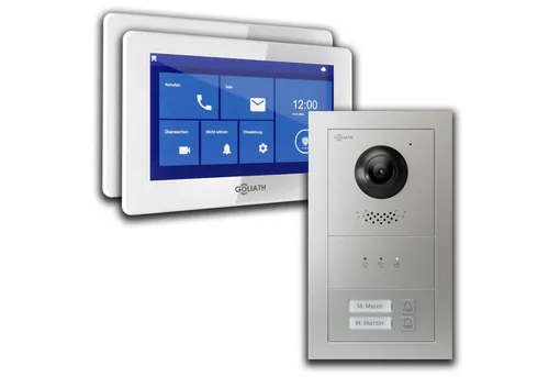 Goliath Intercom Video-Türsprechanlage mit Kamera für 2-Familienhäuser - Türsprechanlage mit 7-Zoll HD Monitor, einfacher 2-Draht Installation, App-fähig und erweiterbar für optimale Sicherheit und Kommunikation.