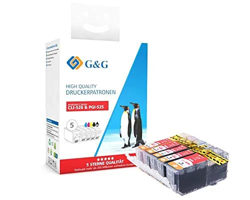 G&G Tinte kompatibel zu Canon PGI-525 / CLI-526 -Multipack- je 1x schwarz, fotoschwarz, Cyan, Magenta, gelb
