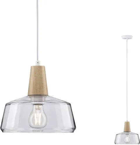 Paulmann Neordic Ylvie Pendelleuchte LED E27 20W - Stilvolle Pendelleuchte aus Echtholz und Glas, ideal für nordische Wohnambiente, sorgt für wohnliches Licht und setzt Akzente in jedem Raum.