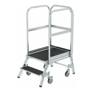 MUNK Podestleiter 54102, fahrbar mit 2 R13-Stufen - Podesttreppe mit bis zu 150 kg Belastbarkeit, 2,48 m Arbeitshöhe und rutschfester Korundbeschichtung für maximale Sicherheit in nassen Bereichen. Ideal für den professionellen Einsatz!