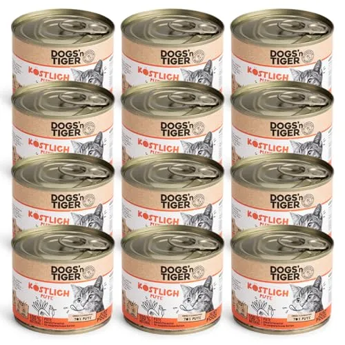 Dogs’n Tiger Adult Premium Katzenfutter, Nassfutter mit Pute, Getreidefrei, 12x 200g