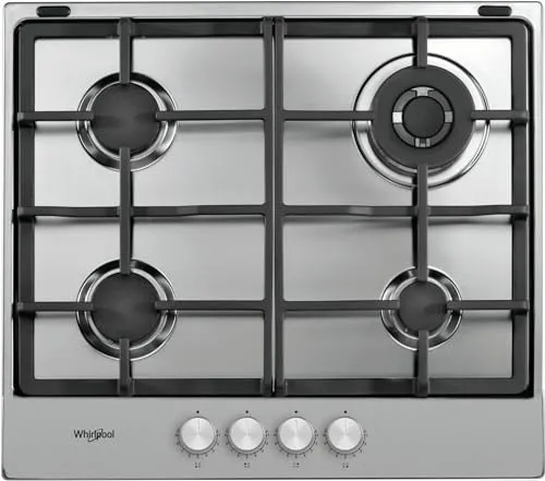 Whirlpool TGML 661 IX Edelstahl Einbau-Gasherd 58 cm mit 4 Brennern - Gasfeld für integrierte Küchen, bietet 4 leistungsstarke Brenner mit insgesamt 7800 W für effizientes Kochen und eine elegante Edelstahl-Oberfläche.