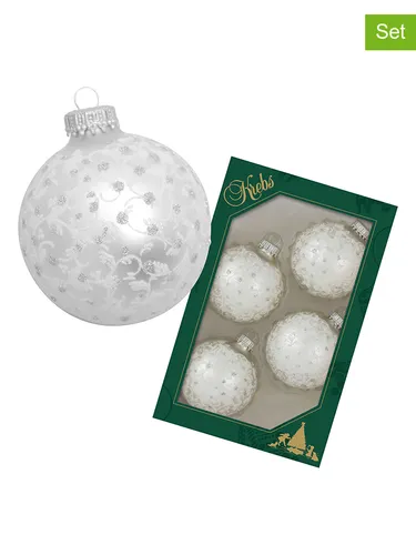 Krebs Glas Lauscha Christbaumkugeln in Weiß - 4 Stück - Ø 7 cm, Damen