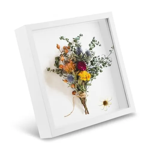 NVIYAM 3D-Fotorahmen 20x20 cm, Tiefer Holzrahmen für Hochzeitsstrauß, Karten & DIY-Dekorationen