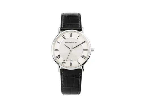 Michel Herbelin Herren Uhr 12248/08 Classic - Elegante Armbanduhr aus Edelstahl mit kratzfestem Saphirglas und hochwertigem Schweizer Quarzwerk. Das flache Gehäuse und das schwarze Rindslederband bieten höchsten Tragekomfort.