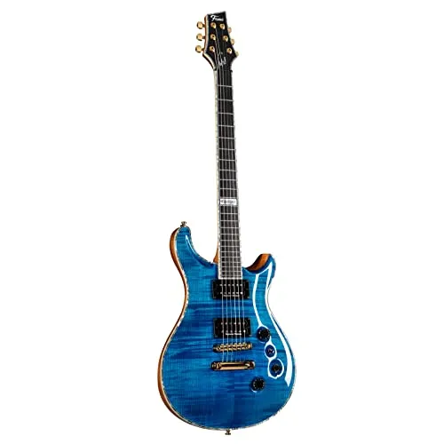 Fame Forum Custom E-Gitarre, Flamed Maple Top, Transparent Blue, Seymour Duncan Pickups, Schaller Hardware