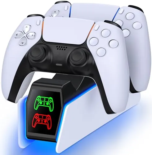 HELLCOOL PS5 Controller Ladestation, PS5 Ladestation für Dualsense Wireless/Edge Controller, Ladestation für PlayStation 5 Controller, Ladestation PS5 Zubehör mit 2-3 Std Schnelllade/Cooles RGB Licht