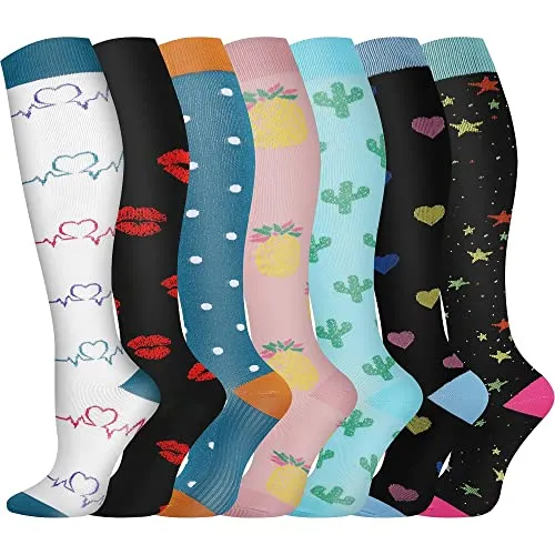 Pnosnesy kompressionsstrümpfe,Kompressionssocken (2/4/6/7 Paar) für Damen und Herren 15-20 mmHg Stützstrümpfe ist am besten für Leichtathletik, Laufen, Flugreisen