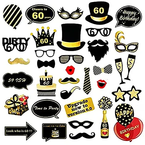 Requisiten lustige Photo Bronzieren Foto Requisiten 60 Geburtstag Photobooth Requisiten Requisiten, 35-teiliges DIY-Kit geeignet für Seine oder ihre 60. Geburtstagsfeier Photobooth Antrieb