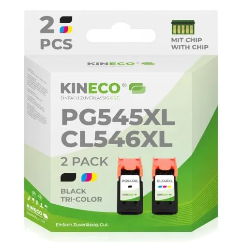 Kineco PG545 CL546 XL PG-545XL CL-546XL Multipack kompatibel mit Canon Druckerpatrone 545 546 XL für Pixma MX495 TR4550 TR4551 MG2550s MG2555s TS3150 TS3151 TS3350 MG3050 MG3051 (Schwarz + Farbe)