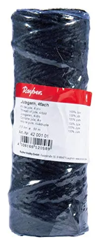 Rayher Hobby Rayher Hobby Rayher 4200101 Jutegarn, 3fach, 3,5 mm ø, Spule 50 m, Farbe schwarz, Jute-Schnur, Bindegarn, Bindeschnur, Dekokordel, Jutekordel