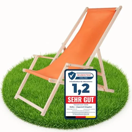 Melko Gartenstuhl Liegestuhl - Klappbare Freizeitliege in Orange - Stühle - Klappbare Gartenliege mit Sicherung gegen ungewolltes Zusammenklappen, ideal für Garten und Camping, max. Belastbarkeit 120 kg.