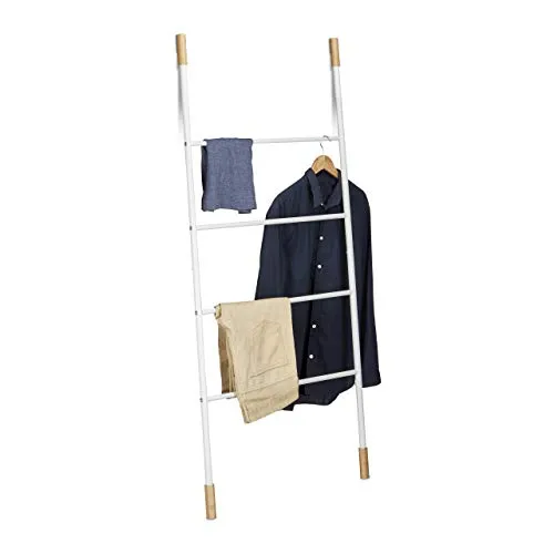 Relaxdays Handtuchleiter Metall, Kleiderleiter mit 4 Sprossen, weiß