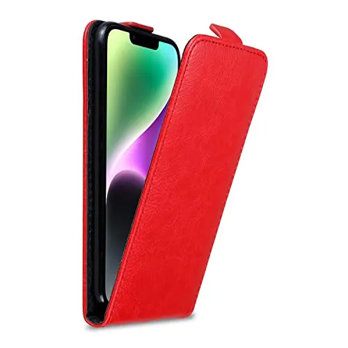 Cadorabo Hülle kompatibel mit Apple iPhone 14 Flip Design aus Premium Kunst Leder Flip Klappbare Stoßfeste Magnetische Cover Hülle für iPhone 14 Tasche in Rot