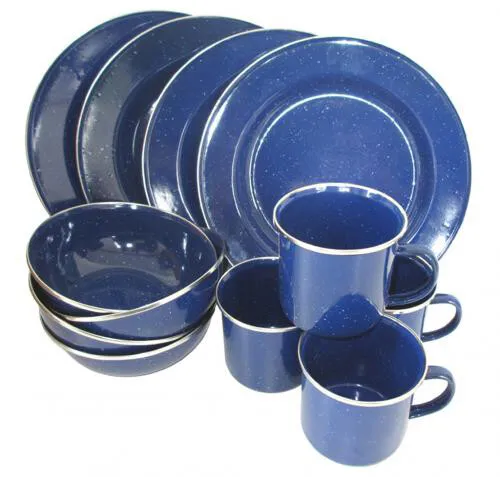 SURVIVAL Essgeschirr Emaille blau 12-tlg/4Pers. in blau von Survival