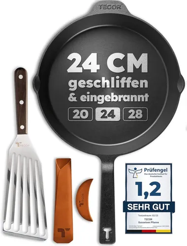 TECOR Gusseisenpfanne Induktion 28 cm - Universell einsetzbare Antihaftpfanne - Pfannen - Langlebige Gusseisenpfanne für alle Hitzequellen, mit natürlicher Antihaftwirkung und einfacher Reinigung. Ideal für Hobbyköche und Profis!